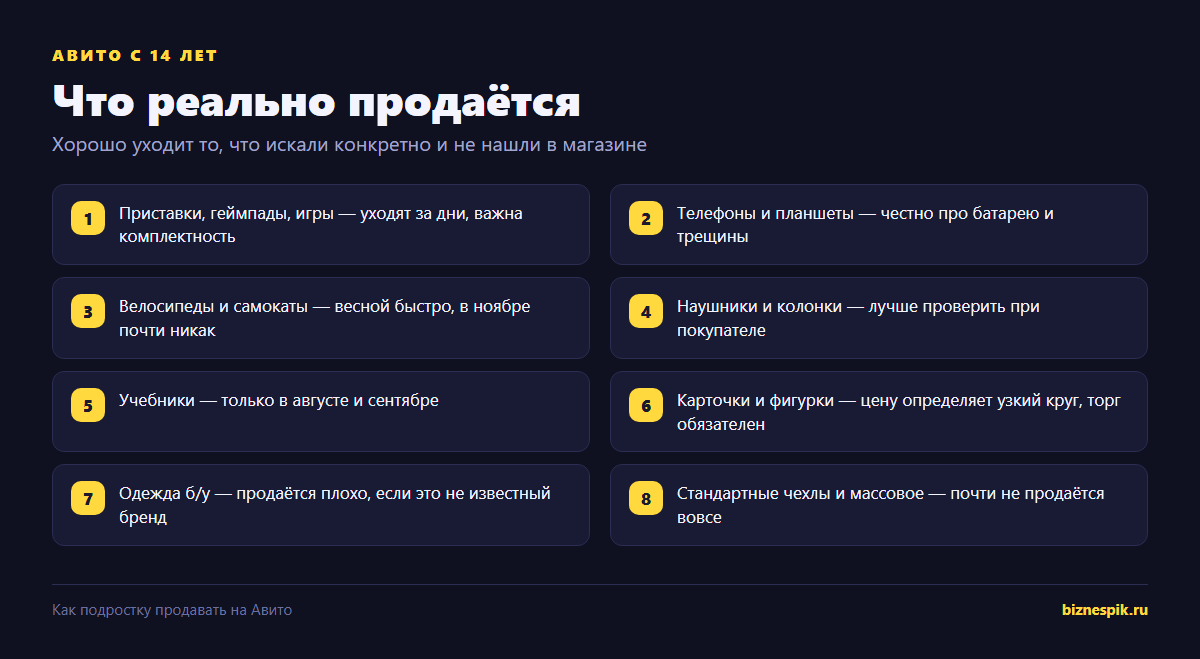 Что реально продаётся на Авито у подростка: категории и сроки продажи