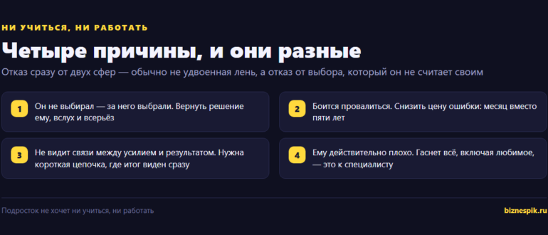 Четыре причины, по которым подросток не хочет ни учиться, ни работать